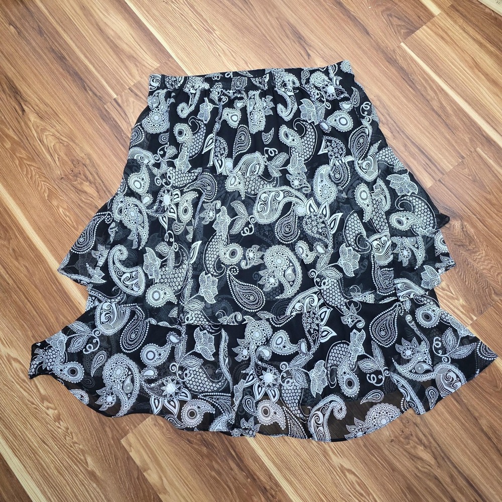Gunit Fashions Skirt Womens XL Black Paisley Chiffon Tiered Ruffle Boho‎ Peasant